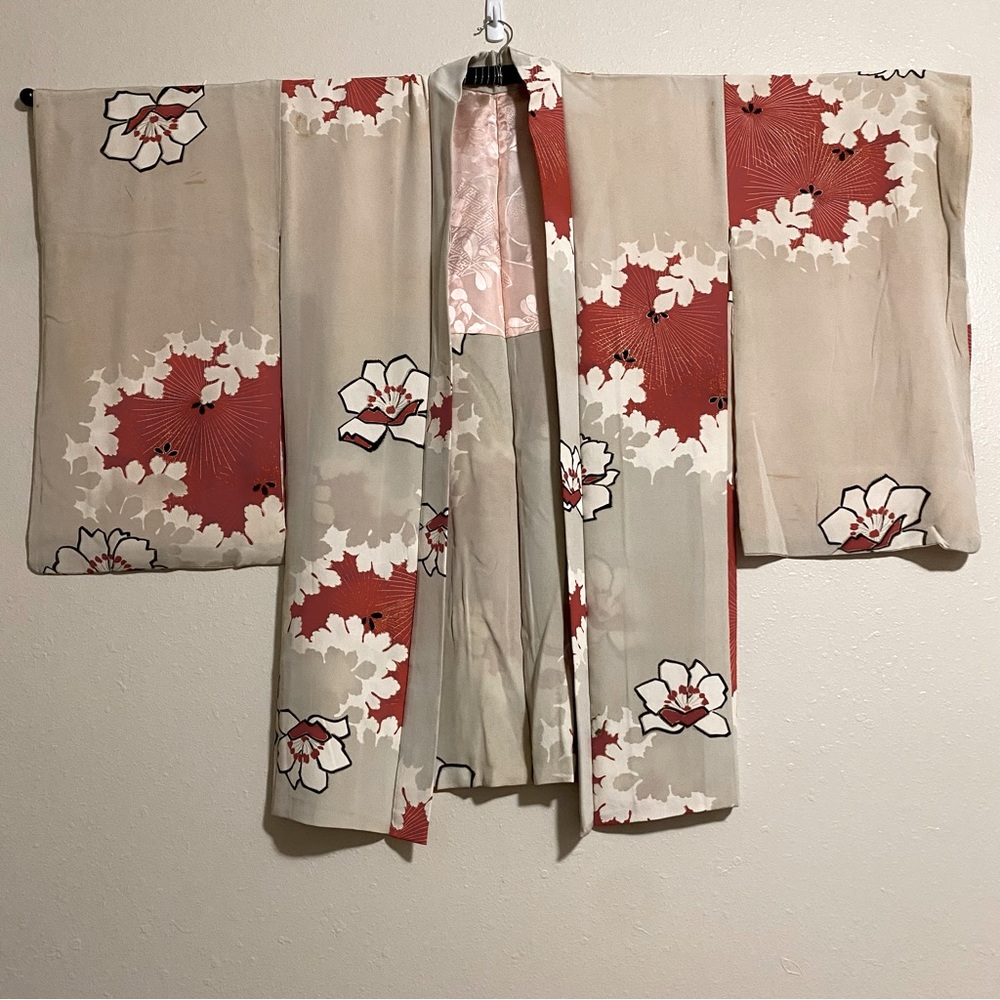 Vintage Japanese Silk Haori with Floral Design